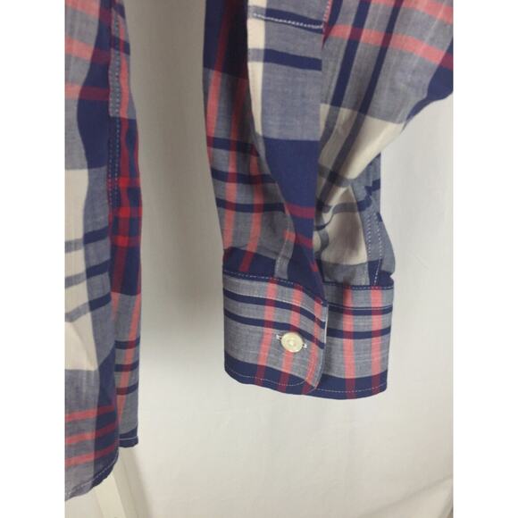 Gitman Bros Cotton Red White Blue Plaid LS Button Front Shirt Sz L - Picture 4 of 5